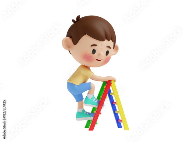 Obraz Young Child Climbing Colorful Ladder Illustration.
