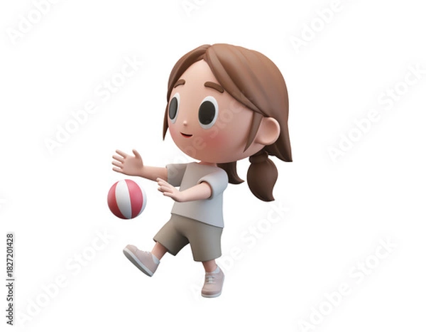 Obraz Cartoon Girl Playing with Ball Illustration.