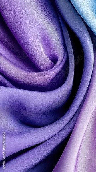 Fototapeta Close-up of elegant, flowing fabric in shades of purple and blue, creating an abstract and artistic background.