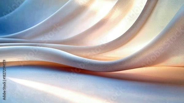 Fototapeta Close-up of flowing fabric with soft curves, lit with subtle lighting, creating a sense of elegance and movement.