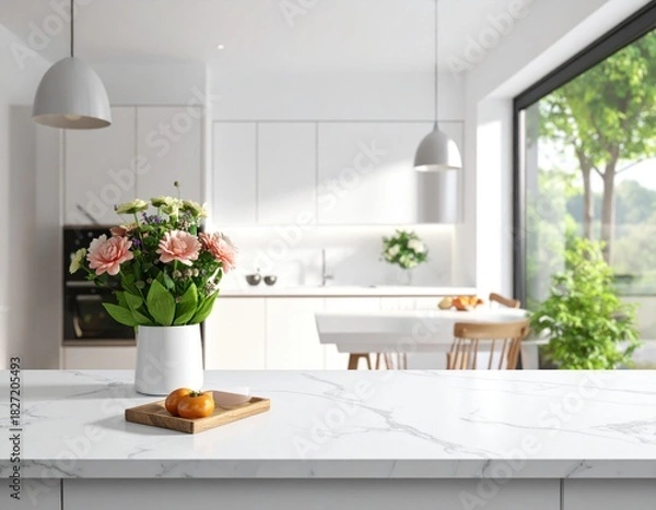 Obraz Calm ambient kitchen with counter foreground white