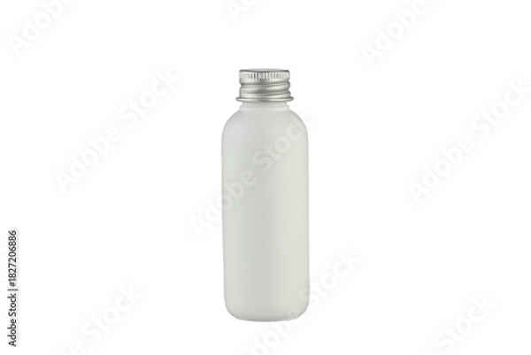 Fototapeta Plastic White Bottle with silver metal cap , isolated on white background. 
White cosmetic container on a white background.