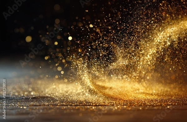Fototapeta Abstract gold bokeh glitter reflecting light, symbolizing luxury, success, and celebration in a warm, elegant atmosphere.