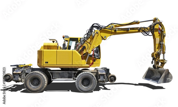 Fototapeta Yellow Bulldozer with shadow isolated on white