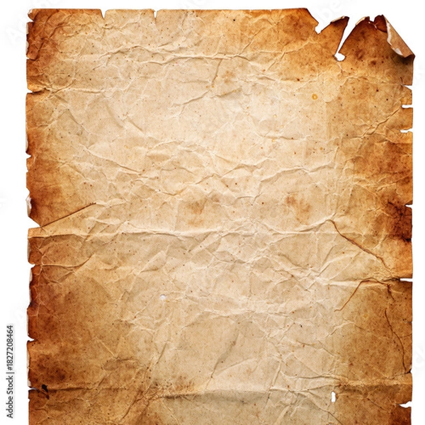 Obraz Aged Textured Paper with Torn Edges and Creases in Warm Brown Tones Isolated on Black Background Evoking a Vintage or Historical Feel
