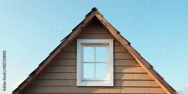 Obraz A Gable Roof's Single Pane Window Reflecting a Serene Sky