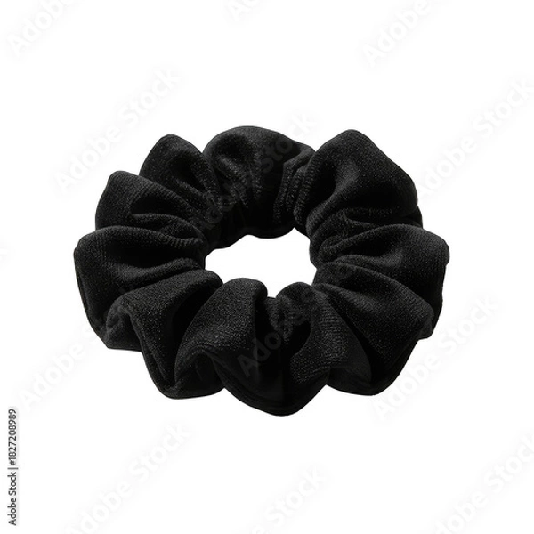 Obraz Sparkling Black Fabric Hair Scrunchie Isolated on Black Background Detailed Texture and Shimmering Glitter Elements Capturing Elegant Accessory Fashionable Hair Tie for Styling