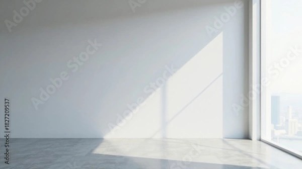 Obraz Empty Room with Sunlight Streaming Through a Large Window and White Walls
