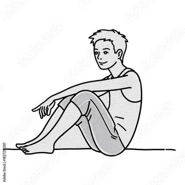 Obraz Stylized Line Drawing of a Person Sitting Cross-legged in a Relaxed Pose on a White Background, Vector Art