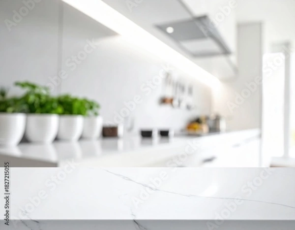 Obraz Depth-focused countertop with blurred cooking space white