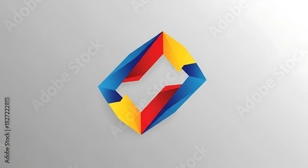 Obraz Abstract geometric design with blue yellow and red elements on gradient background