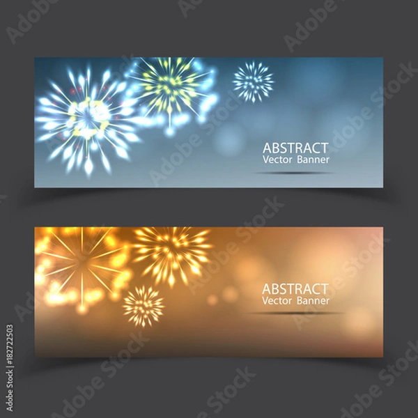 Obraz  Fireworks on twilight banner background vector. Firework new year holiday celebration.