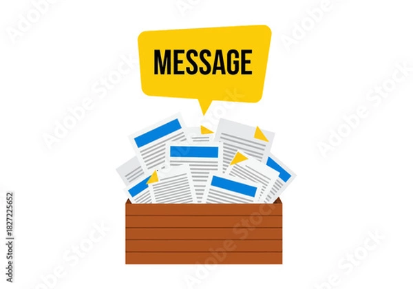 Obraz Overflowing box with important messages and documents representing information overload.