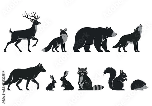 Obraz Collection of forest animals in flat vector style.