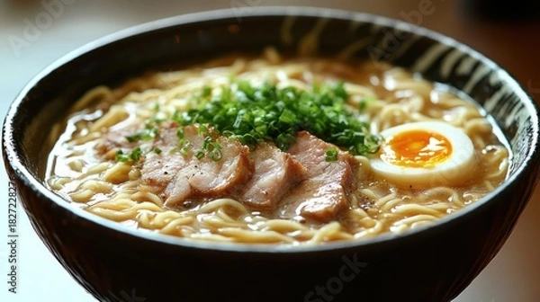Fototapeta Delicious Ramen Noodles in Bowl on Table