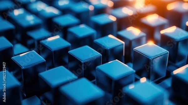Fototapeta Abstract dark blue cubes, geometric pattern, futuristic background, 3D rendering, design concept, for technology, digital art, or wallpaper
