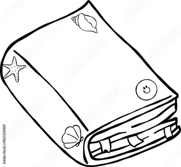 Fototapeta Summer Reading Bookish Outline Beach Book with shell Cartoon Hand Drawn