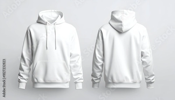 Fototapeta Front and back views of a white hoodie, showcasing the design details on a neutral background