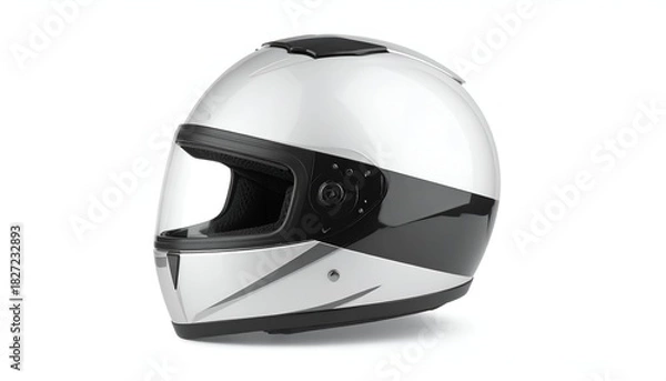 Fototapeta Glossy, white motorcycle helmet with a black visor area and clear face shield