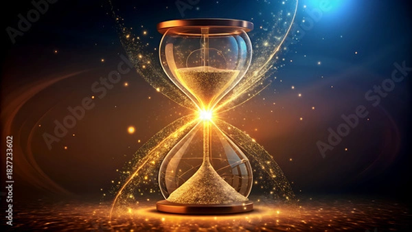 Fototapeta Hourglass with glowing particles a concept of time running out suitable for presentations and digital media