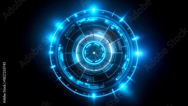 Fototapeta Futuristic glowing HUD element abstract technology background with blue light sci-fi interface for digital display