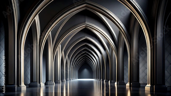 Fototapeta Dramatic gothic architecture featuring arches and columns a dark and elegant interior suitable for backgrounds and atmospheric visuals