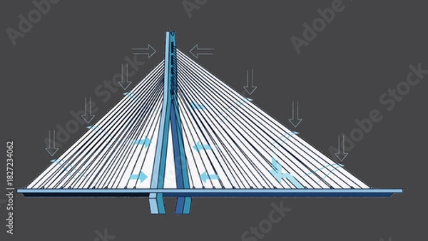 Fototapeta Cable-Stayed Bridge Structural Diagram Vector