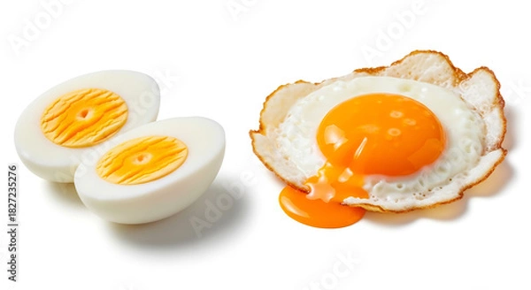 Fototapeta Perfect Eggs: Hard-Boiled vs. Runny Fried Egg Comparison tasty
