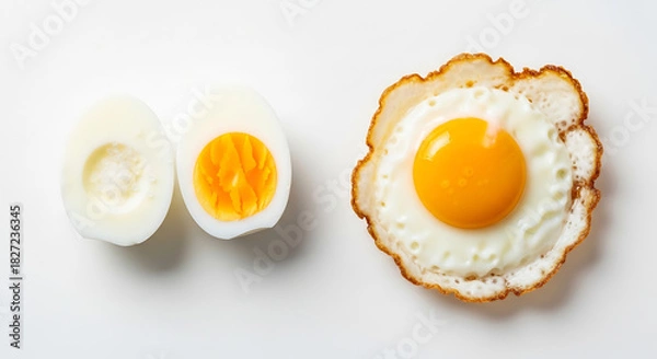 Fototapeta Perfect Eggs: Hard-Boiled vs. Runny Fried Egg Comparison healthy 