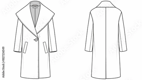 Fototapeta Fashion illustration of women's coat front and back view vector drawing