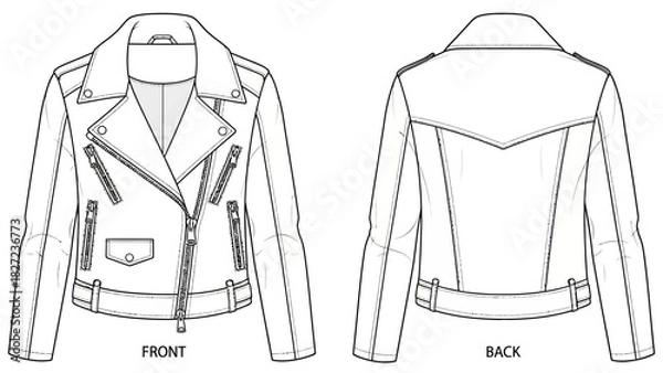 Fototapeta Fashion Sketch of a Classic Motorcycle Jacket Displayed Front and Back