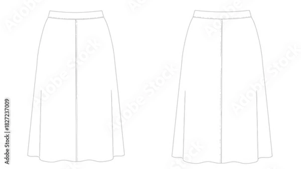 Fototapeta Fashion illustration of A-line skirts with different waistbands, showcasing garment details and design variations