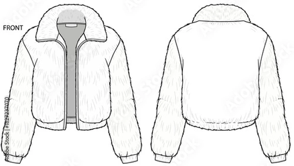 Fototapeta Fashion illustration of a fluffy cropped jacket with a zipper, front and back view