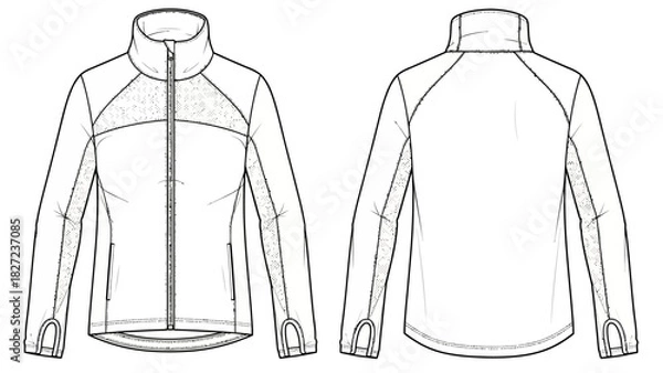 Fototapeta Technical fleece jacket template with front and back views for apparel design and manufacturing