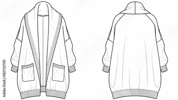 Fototapeta Fashion flat sketch of a women's bomber jacket with shawl collar and pockets