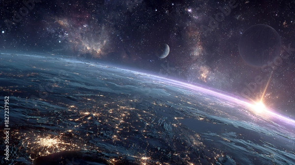 Obraz Isolated House at Night with a Warm Glow and Snow