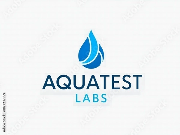 Obraz Aquatest Labs logo promoting clean water solutions, modern design for environmental companies and sustainable initiatives, clean technology