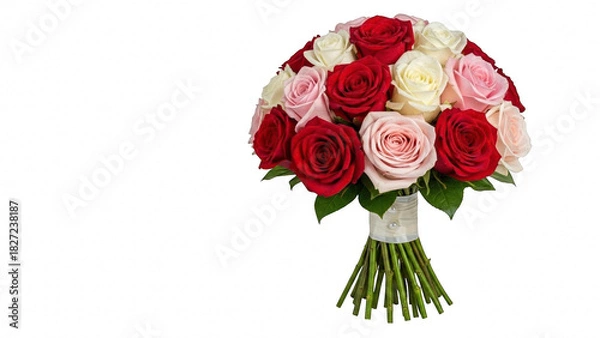 Obraz Beautiful bouquet of red, pink, and white roses isolated on transparent background for romantic occasion or celebration