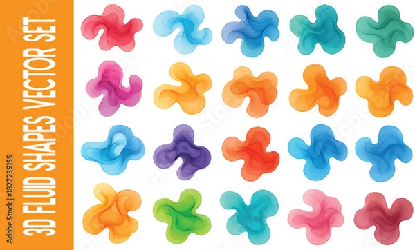 Fototapeta Abstract 3D Fluid Shapes Vector Set: A vibrant collection of abstract, flowing shapes in a variety of colors, perfect for adding a dynamic and artistic touch to any design.