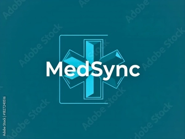 Obraz Modern MedSync logo design for healthcare technology or medical app solutions showcases innovation and trust with its clean aesthetic