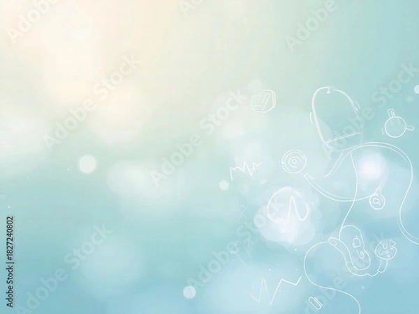 Obraz Gentle medical background with subtle stethoscope and heartbeat line art for healthcare promotional materials and doctor's office decor