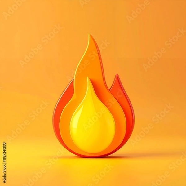 Obraz Vibrant 3D Rendered Fire Flame Icon on Orange Background.