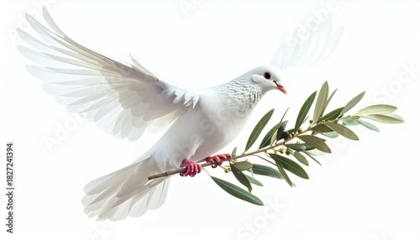 Fototapeta White Dove with Olive Branch Symbolizing Peace and Hope.