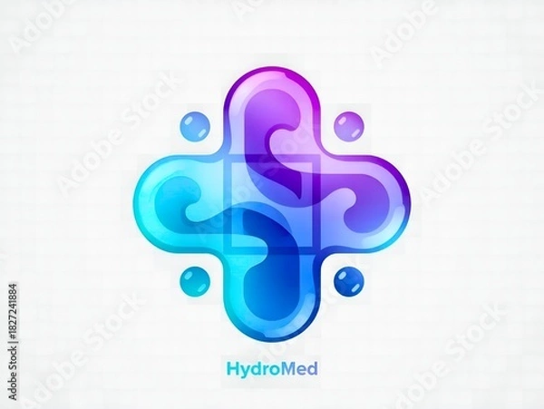 Obraz Dynamic HydroMed logo design with vibrant blue and purple gradients for a modern healthcare brand identity and cutting-edge biotechnology firm