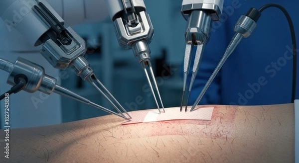 Obraz Advanced robotic surgery using precise instruments for delicate procedures on a patient's body