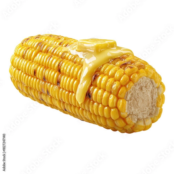 Fototapeta Corn on the cob with melted butter, isolated on black background