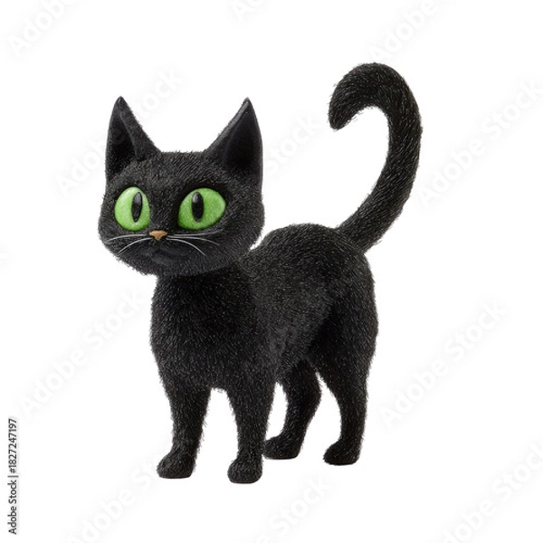 Fototapeta Stylized black cat with bright green eyes on a black background