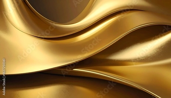 Fototapeta Flowing, lustrous, golden fabric gracefully draped with smooth, shimmering surfaces