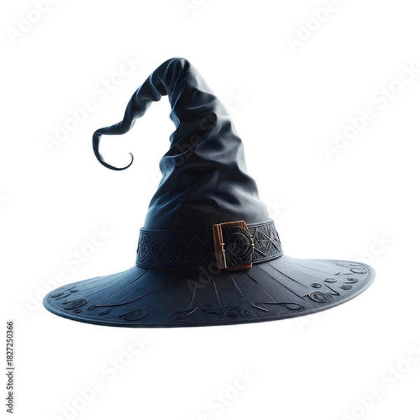 Obraz Detailed Dark Witch Hat With Intricate Embossed Band and Glittery Accents Isolated Against a Black Background