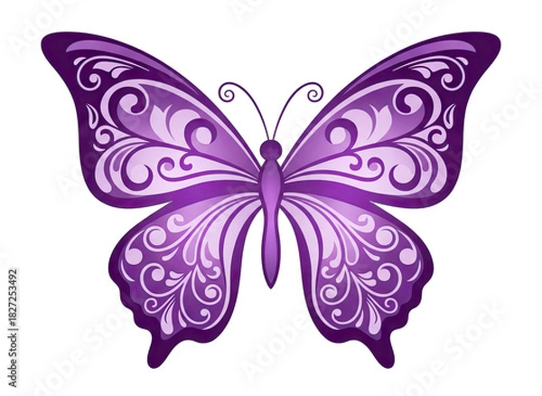 Obraz Elegant Purple Butterfly with Intricate Swirl Patterns and Transparent Background Isolated